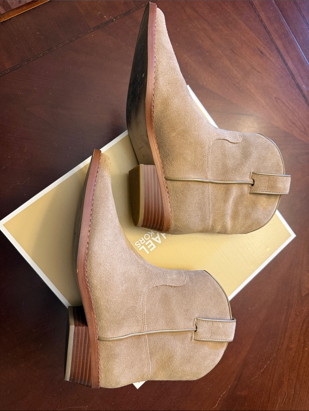 Michael Kors Taupe Suede Pointed Ankle Booties - Picture 2 of 5